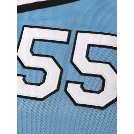 Myrtle Beach Mermaid Men's #55 Embroidered Baseball Jersey - Light Blue & Green V-Neck Short Sleeve, Breathable Button-Up Sports Shirt for Training, Competition, and Casual Wear, Competition Clothing | Vneck Jersey | Quality Embroidery