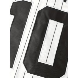 Men's & Women's White Baseball Jersey with Embroidered 'BIG URBAN ATHLETE' Design, Number 10 & Pinstripes - Breathable V-Neck Button-Up Shirt for Training, Competition, Casual Wear (Spring/Summer/Fall), Competition Attire, Sporty Vneck, Durable Sportswear