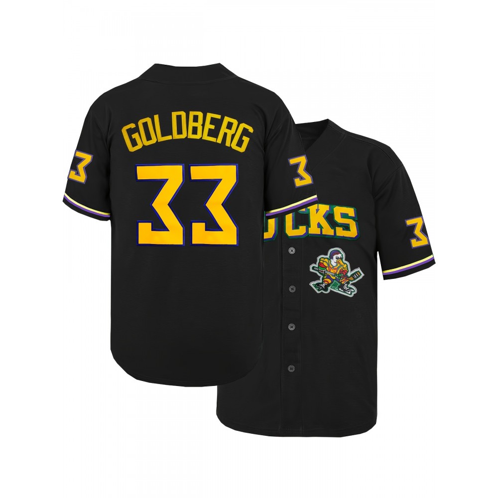 Stylish Duck & Number 33 Embroidered Design, Men'S Breathable Baseball Jersey, Short Sleeve Shirt For Summer Sport