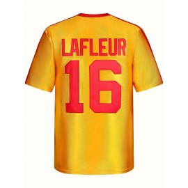 Men's Retro LAFLEUR 16 Football Jersey, Yellow Polyester V-Neck Sports Shirt with Lettering, Non-Stretch Knit Fabric for Training, Hiking & Casual Wear - Four Seasons Adult Uniform