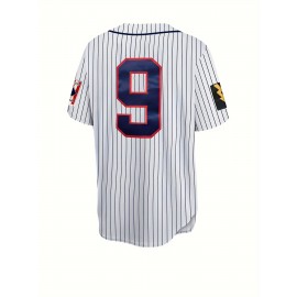 Men's #9 Baseball Jersey - Breathable V-Neck Button-Up Shirt with 