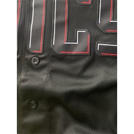 Men'S Baseball Jersey Black #44 Short Sleeve Button Trendy Casual T-shirt For Training Competition Outdoor Sports