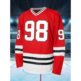 Men'S Ice Hockey Jersey Red # 98 Pullover V-neck Casual Embroidered Breathable Sports Shirt Suitable For All Seasons