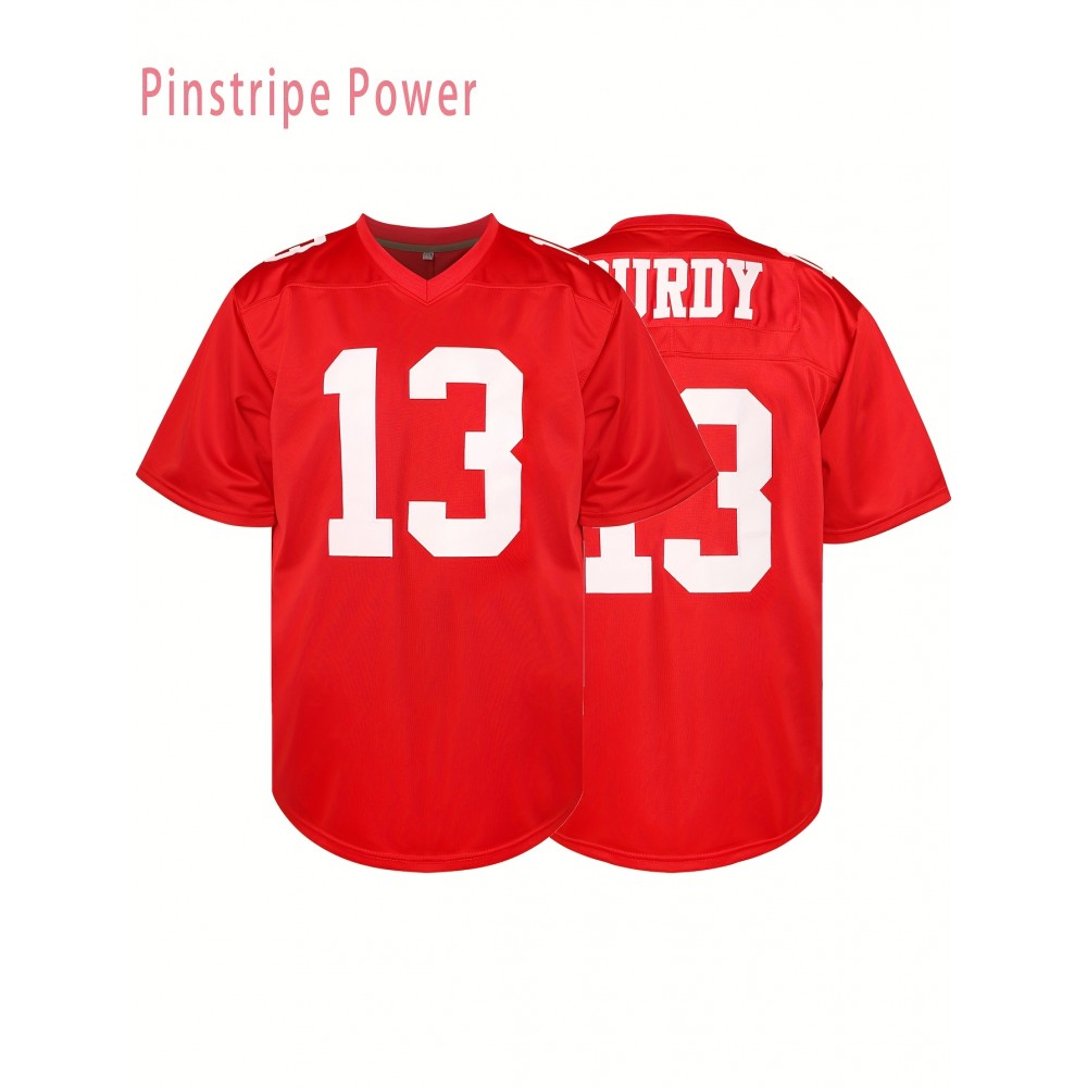 Men'S # 13 Red American Football Shirt - V-neck Breathable Polyester Fiber Suitable For Training Team Sports And Casual Clothing S-3XL