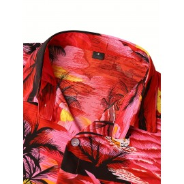 Men's Vibrant Tropical Floral Print Baseball Shirt - 100% Polyester, V-Neck, Loose Fit for Beach, Sports & Casual Outings, Sizes S-3XL, Casual Wear Shirt | Tropical Print Shirt | Details