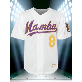 Men'S Letter Embroidery Short Sleeve V-neck Loose Button Up Shirt, Men'S Vintage Summer Baseball Jersey For Party