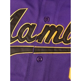 Men'S Letter Embroidery Short Sleeve V-neck Loose Button Up Shirt, Men'S Vintage Summer Baseball Jersey For Party