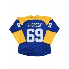 Men'S Embroidered Hockey Jersey - Letterkenny Shamrocks, Shoresy #69, Sports Fan Gear, Polyester V-Neck, All Seasons Wear, Outdoor & Casual, for Parties & Games - Blue