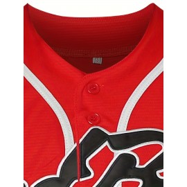 Men's #10 Red Baseball Shirt - V-Neck Button-Up Design with BAD BOY & PINESTRIP POWER Logos, Loose Fit Team Uniform for Games, Training, Casual Wear (Sizes S-3XL)