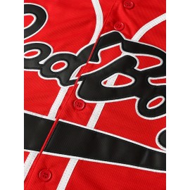 Men's #10 Red Baseball Shirt - V-Neck Button-Up Design with BAD BOY & PINESTRIP POWER Logos, Loose Fit Team Uniform for Games, Training, Casual Wear (Sizes S-3XL)