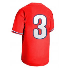 Stitched #3 Red Baseball Jersey Embroidery V Neck Short Sleeve Baseball Shirt, Breathable Button-Up Sports Uniform For Training Competition Party