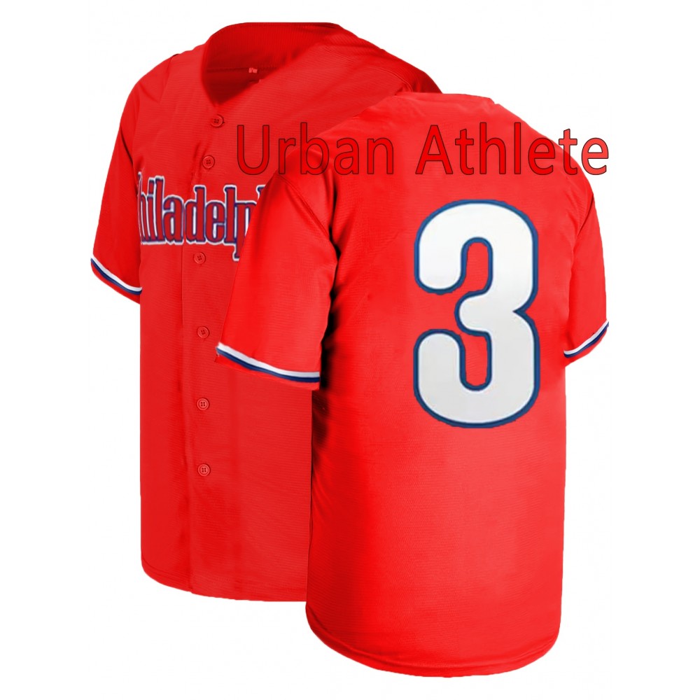 Stitched #3 Red Baseball Jersey Embroidery V Neck Short Sleeve Baseball Shirt, Breathable Button-Up Sports Uniform For Training Competition Party
