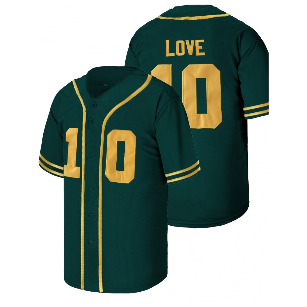 All Stitched 10 Dark Green Baseball Jersey Embroidery V Neck Short Sleeve Baseball Shirt, Breathable Button-Up Sports Uniform for Training Competition Party