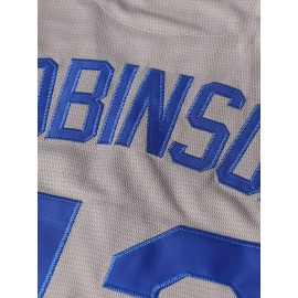 42 Grey Baseball Jersey All Stitched EMbroidery V Neck Short Sleeve Baseball Shirt, Breathable Button-Up Sports Uniform For Training Competition Party