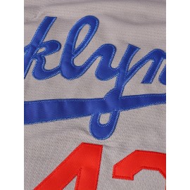 42 Grey Baseball Jersey All Stitched EMbroidery V Neck Short Sleeve Baseball Shirt, Breathable Button-Up Sports Uniform For Training Competition Party