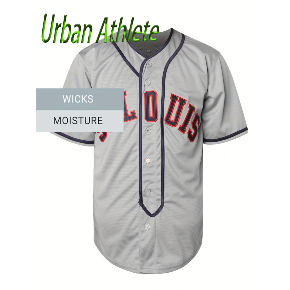 All Stitched 0 Grey Baseball Jersey Embroidery V Neck Short Sleeve Baseball Shirt, Breathable Button-Up Sports Uniform For Training Competition Party