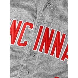 Stitched #14 Grey Baseball Jersey Red Letter Embroidery V Neck Short Sleeve Baseball Shirt, Breathable Button-Up Sports Uniform For Training Competition Party