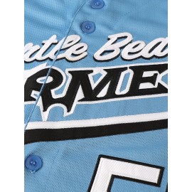 Men's #55 Blue Baseball Jersey - Embroidered V-Neck, Retro Mets Design with 