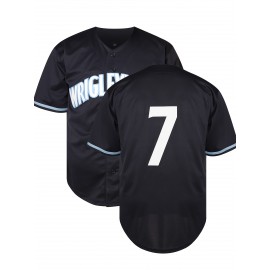 #7 Navy Baseball Jersey Stitched Embroidery V Neck Short Sleeve Baseball Shirt, Breathable Button-Up Sports Uniform for Training Competition Party