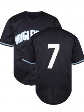 #7 Navy Baseball Jersey Stitched Embroidery V Neck Short Sleeve Baseball Shirt, Breathable Button-Up Sports Uniform for Training Competition Party