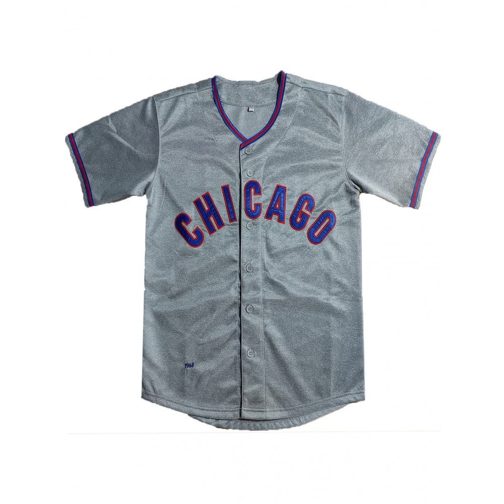 Men's Chicago #14 Embroidered Baseball Jersey - Grey V-Neck Short Sleeve Shirt with Striped Collar & Cuffs, Breathable Button-Up Sports Uniform for Parties, Training & Casual Wear, Team Event Apparel | Sporty Vneck | Durable Sportswear