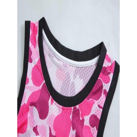 Men's #14 Retro 90s Hip-Hop Basketball Jersey - Pink & White Camo Design, 